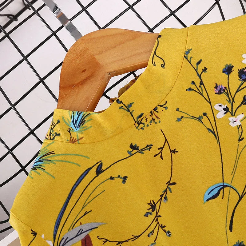 Explosive Kids Korean printed long sleeve princess dress for girls aged 3-8 in yellow