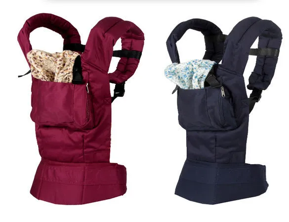Multifunctional baby carrier in blue with fine shuttle cotton fabric and headgear for eye protection