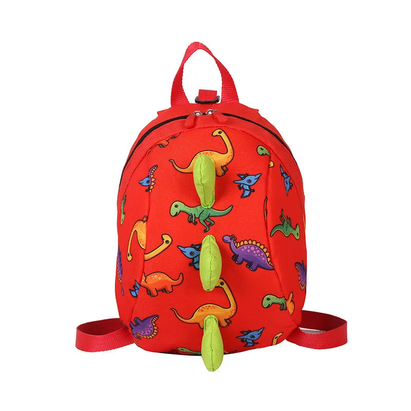 Dinosaur cartoon backpack in blue with printed animal pattern, Oxford cloth, zip closure