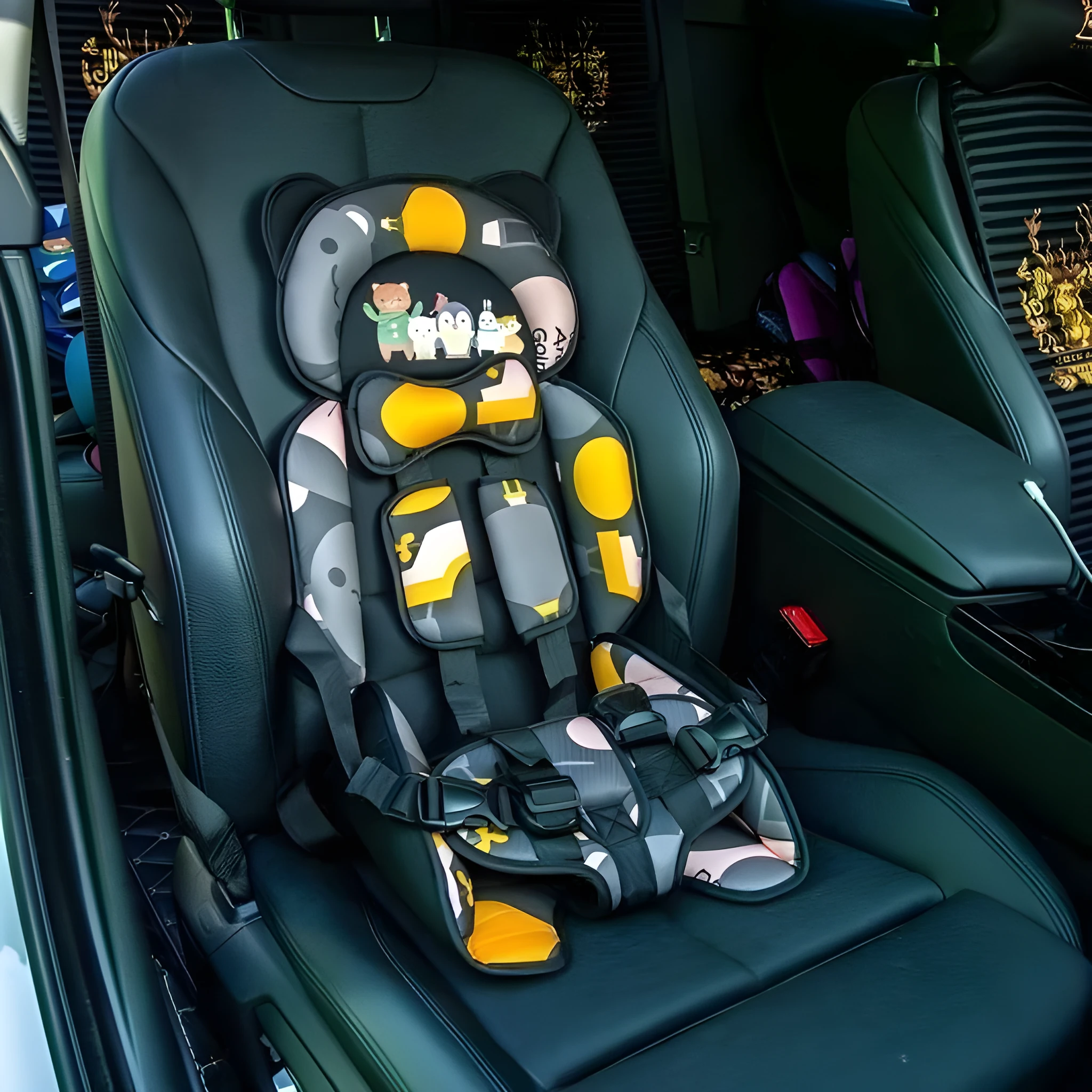 Child safety seat cushion portable single seat without backrest with bear print design