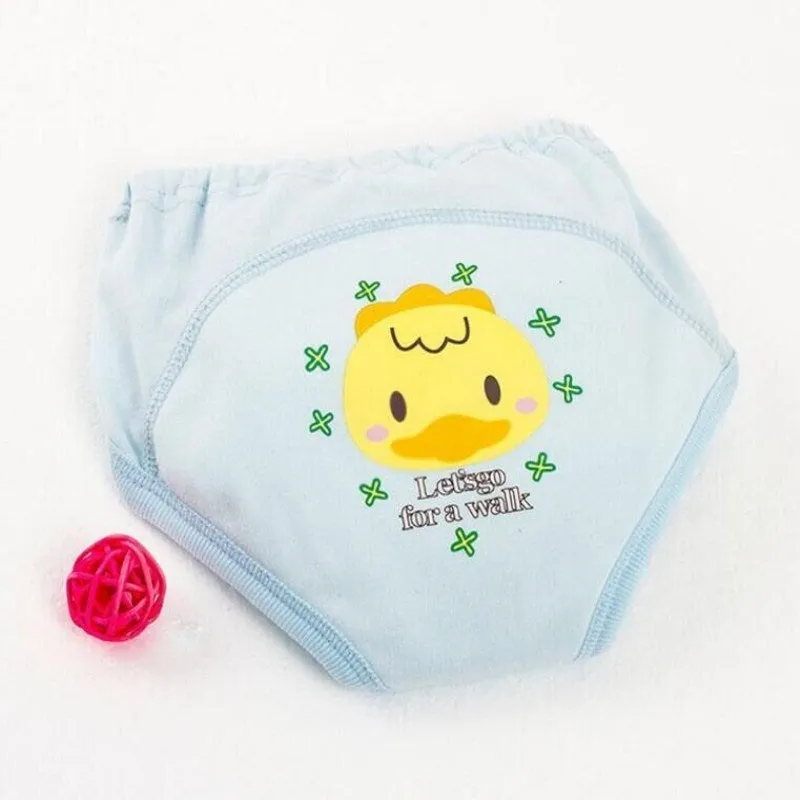Reusable cotton training pants with four layers including waterproof PU barrier, animal print design