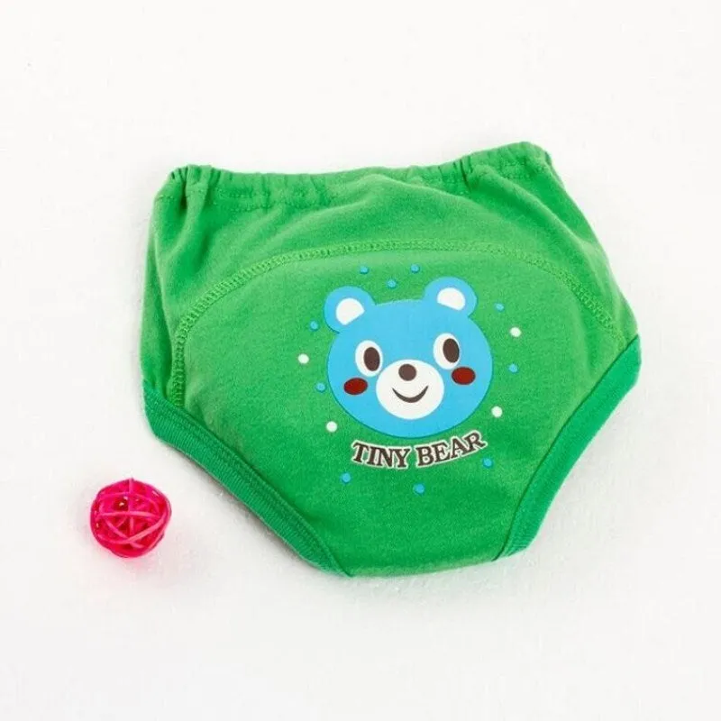 Reusable cotton training pants with four layers including waterproof PU barrier, animal print design