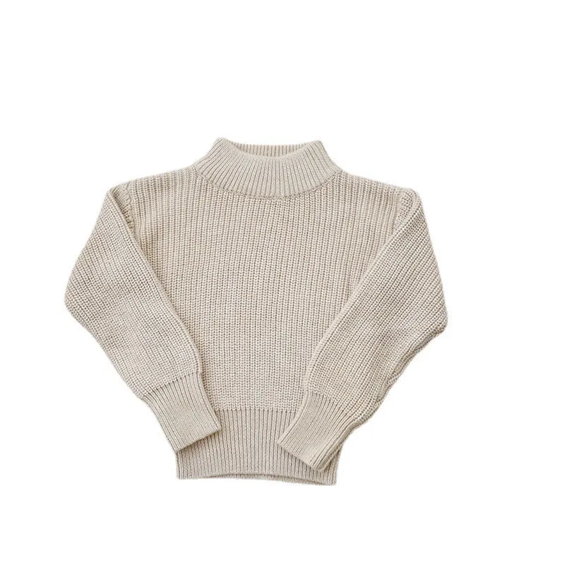 Long-sleeved solid colour apricot Korean kids base sweater pullover for infants and children 80-120cm