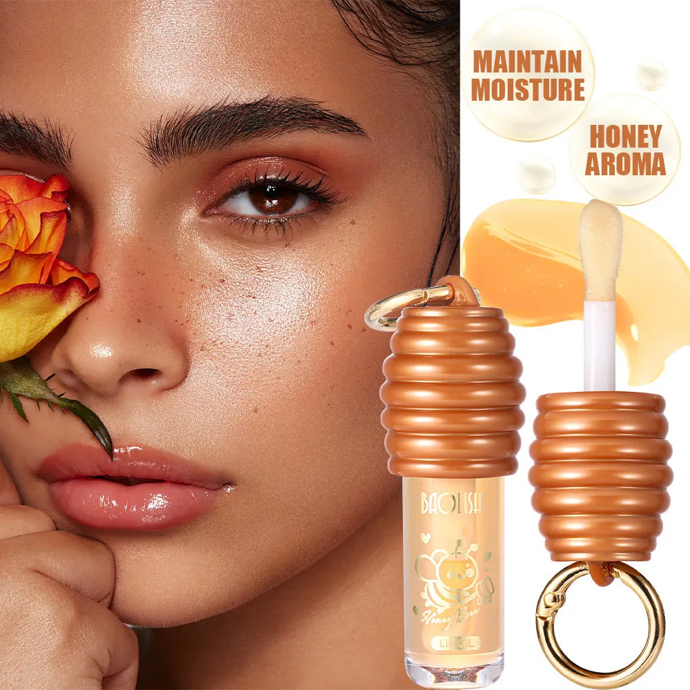 Honey lip gloss portable keychain with attached pannier bag for moisturising lip care