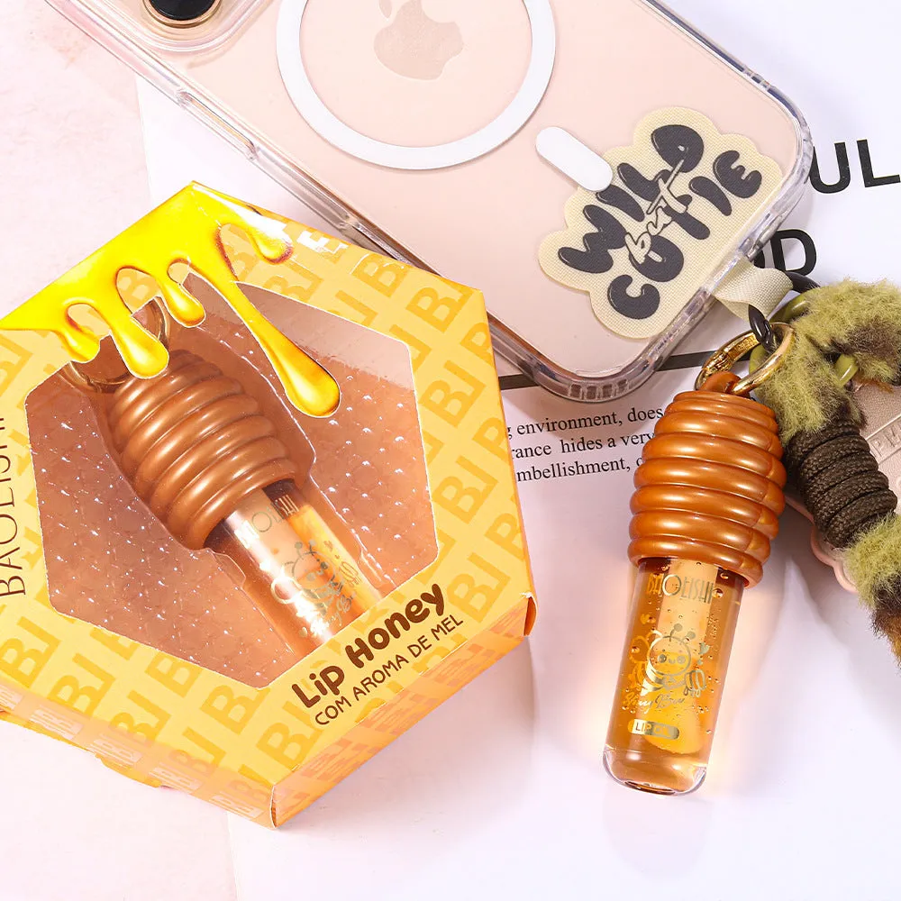 Honey lip gloss portable keychain with attached pannier bag for moisturising lip care