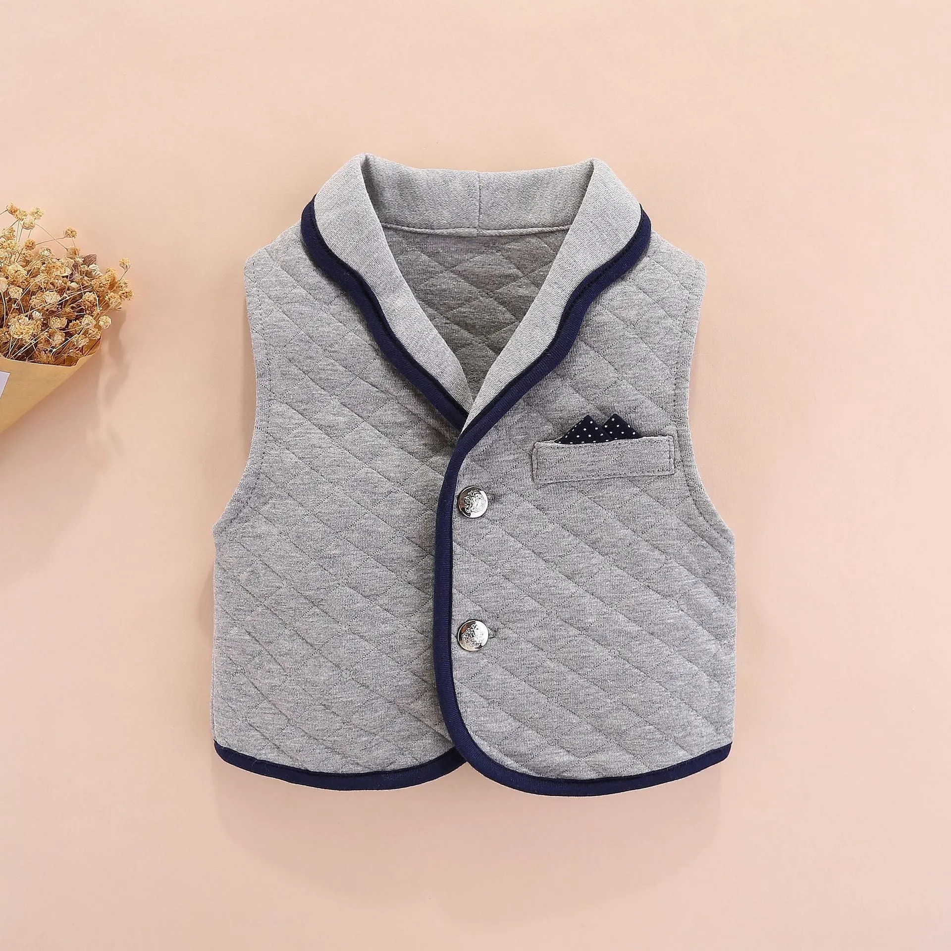 Baby boy gentleman onesie British style cotton long sleeve navy blue