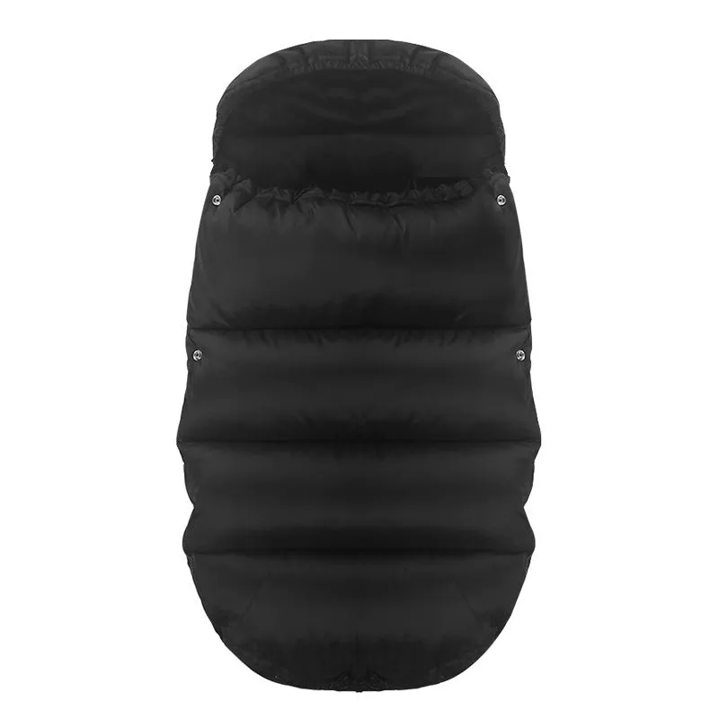 Baby stroller foot cover windshield made of Oxford cloth in black attached to a pushchair frame