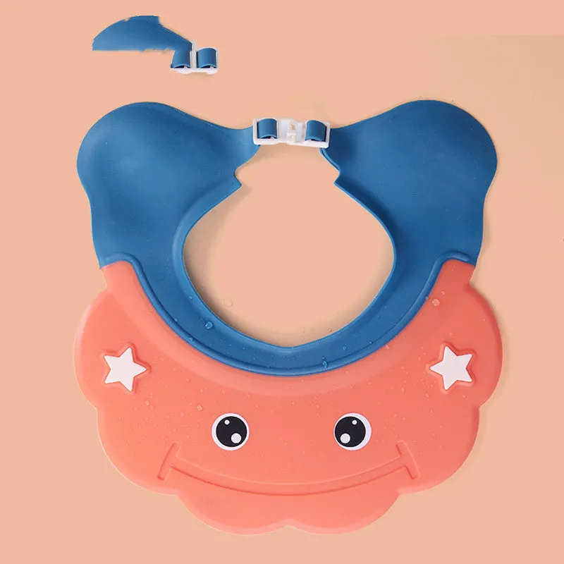 Adjustable plastic baby shower cap protector in blue colour for hair washing