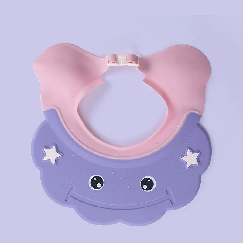 Adjustable plastic baby shower cap protector in blue colour for hair washing