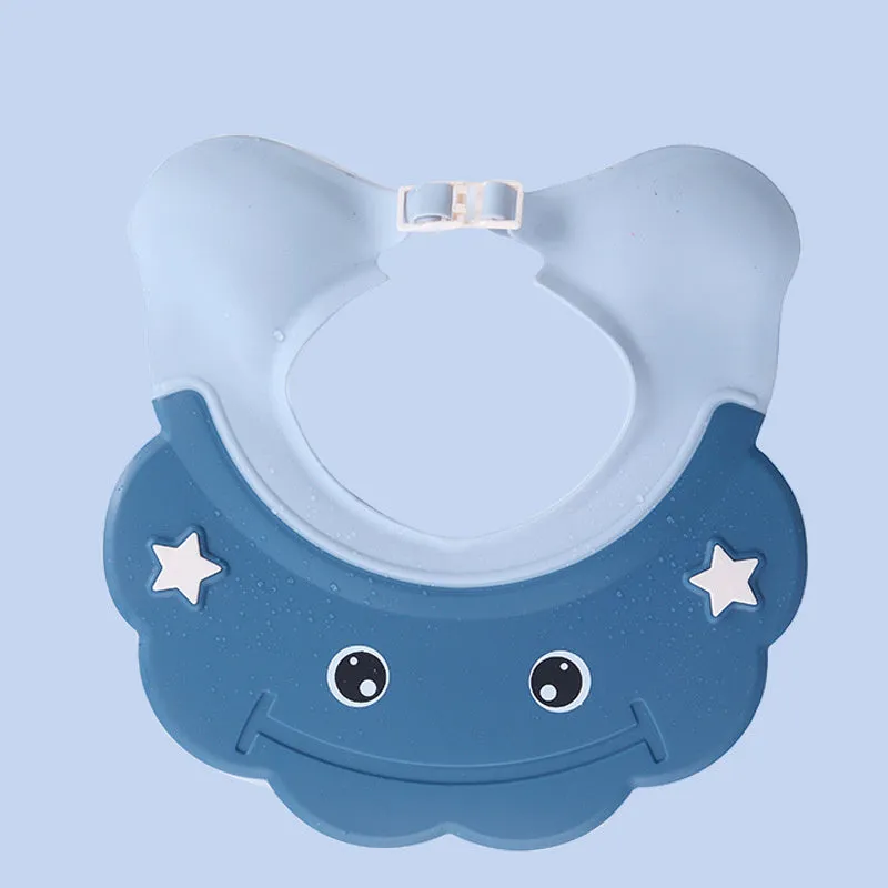 Adjustable plastic baby shower cap protector in blue colour for hair washing