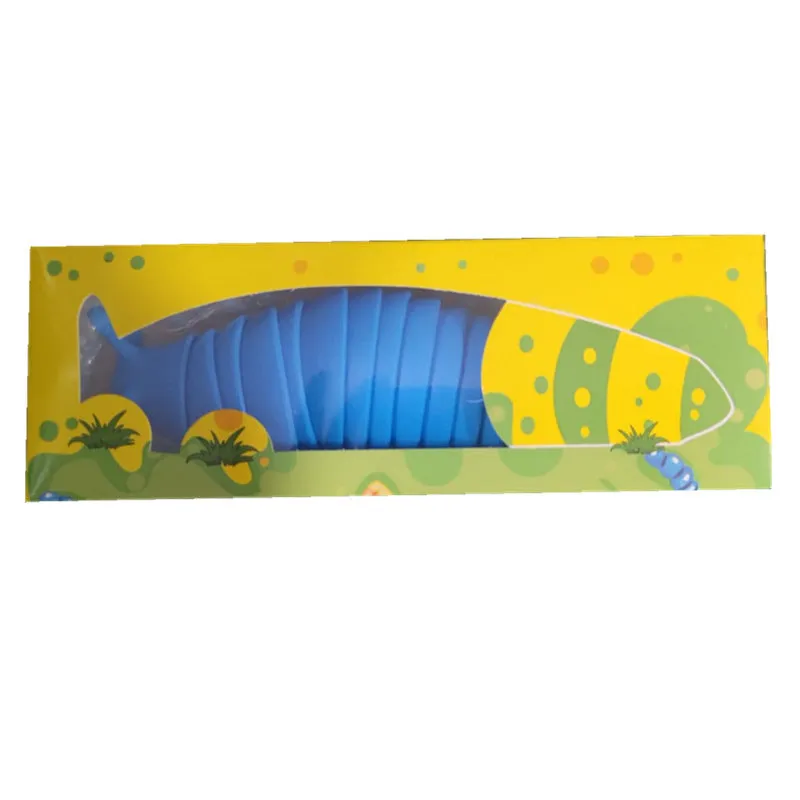 Decompression fidget toy simulation slug in blue plastic, 19 cm long, on a white background