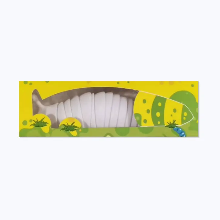 Decompression fidget toy simulation slug in blue plastic, 19 cm long, on a white background