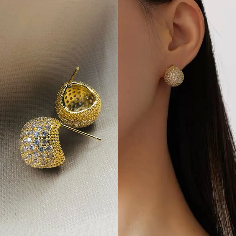 Women's geometric drop earrings with full diamond golden beans design in gold and white colour options