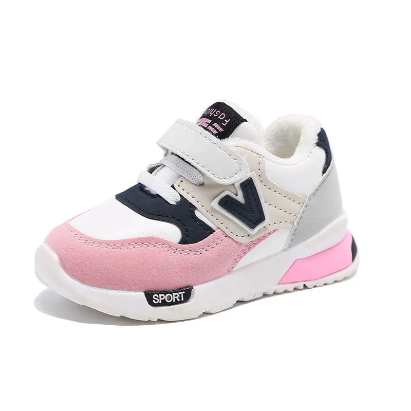 Girls running shoes with breathable mesh upper and TPR sole in grey colour