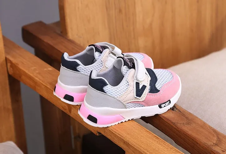 Girls running shoes with breathable mesh upper and TPR sole in grey colour