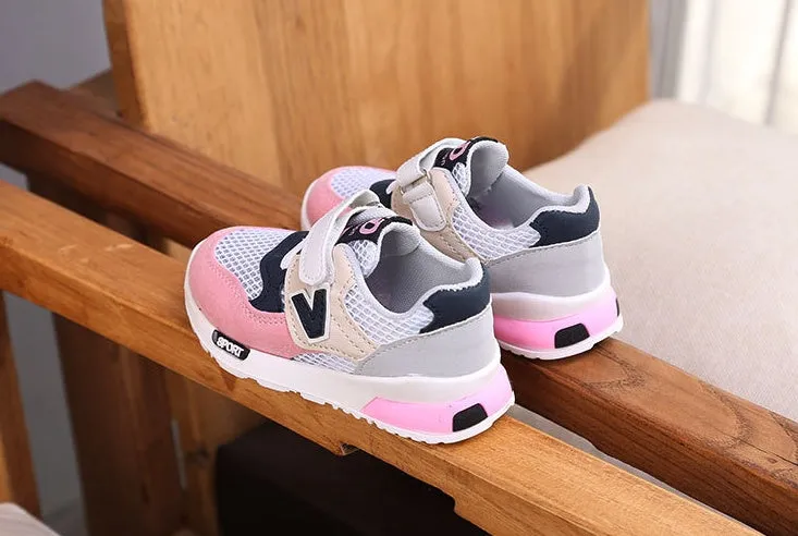 Girls running shoes with breathable mesh upper and TPR sole in grey colour