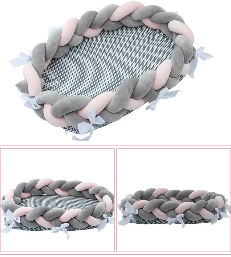 Woven twist baby bionic bed in cotton, available in Green, Star, and Yellow colours