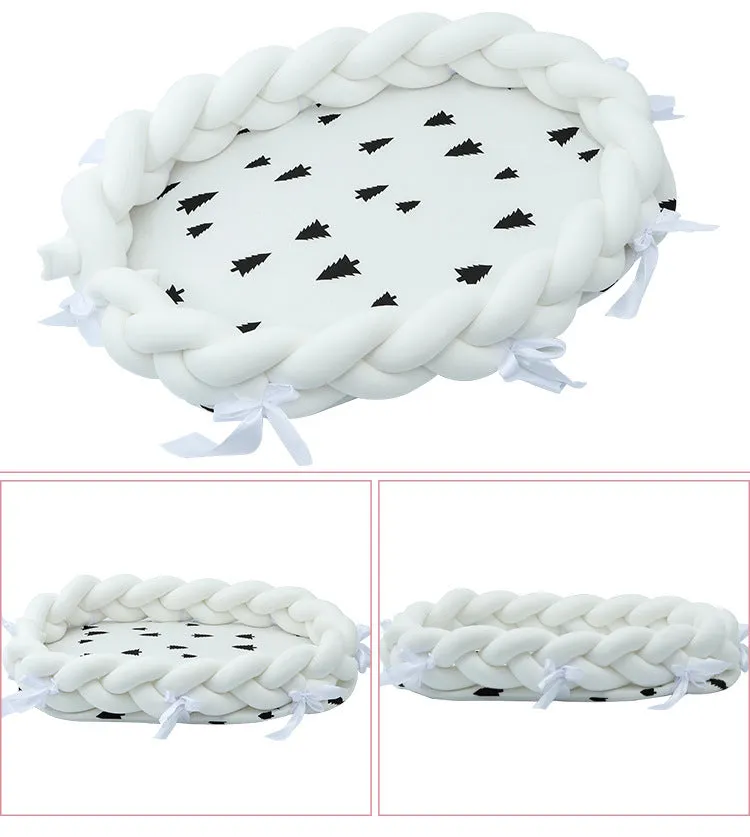 Woven twist baby bionic bed in cotton, available in Green, Star, and Yellow colours