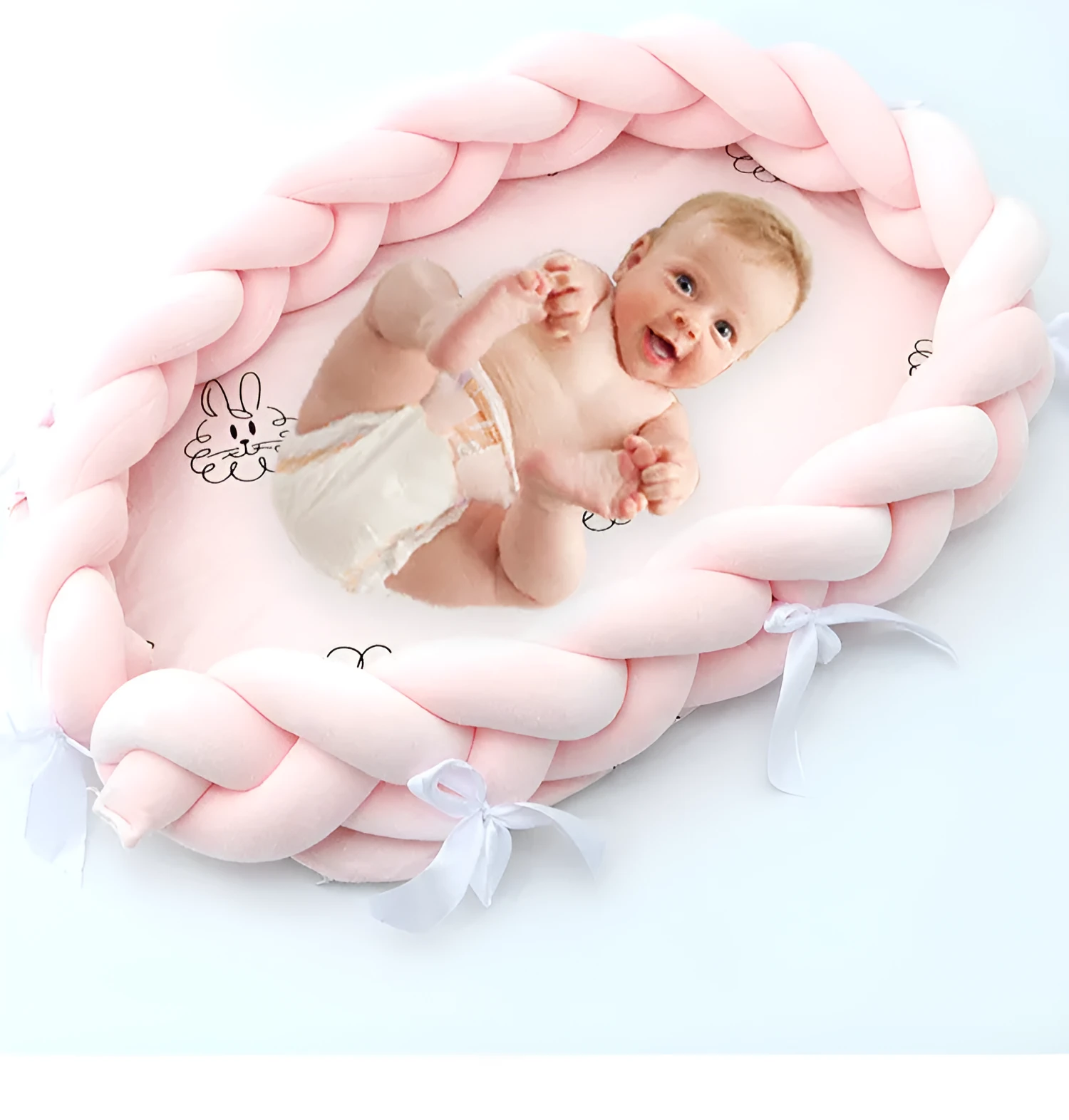 Woven twist baby bionic bed in cotton, available in Green, Star, and Yellow colours