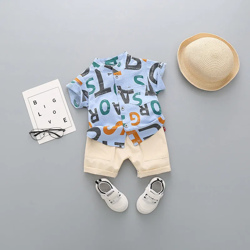 Children's cotton short-sleeved shorts suit for boys, available in multiple colours including airplane design