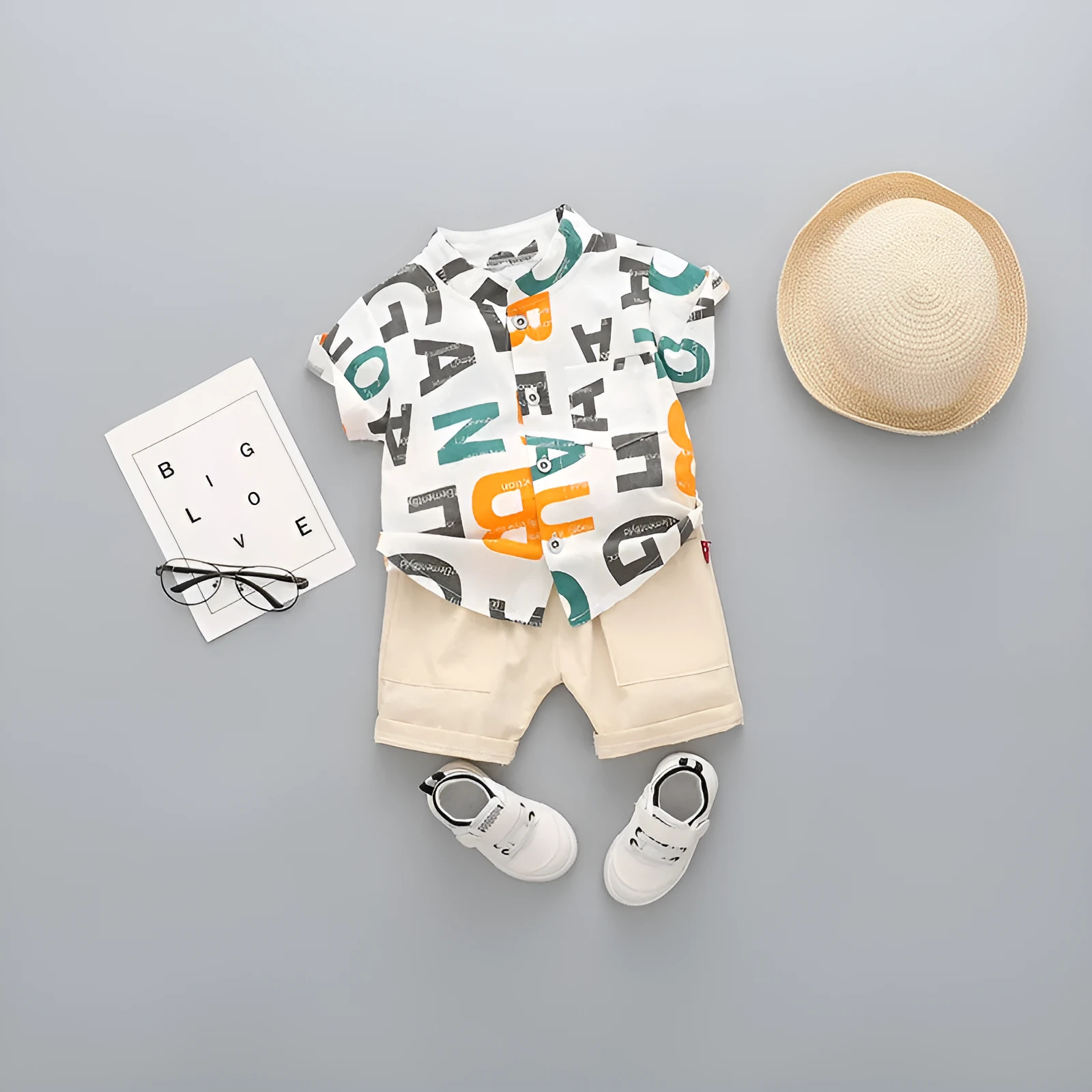 Children's cotton short-sleeved shorts suit for boys, available in multiple colours including airplane design