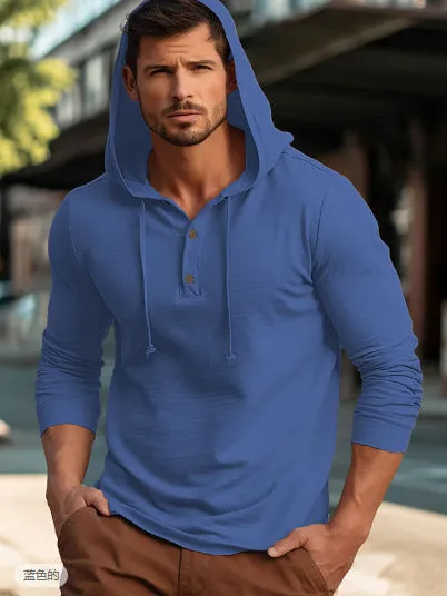 Cotton casual sports hoodie pullover in dark blue colour with long sleeves