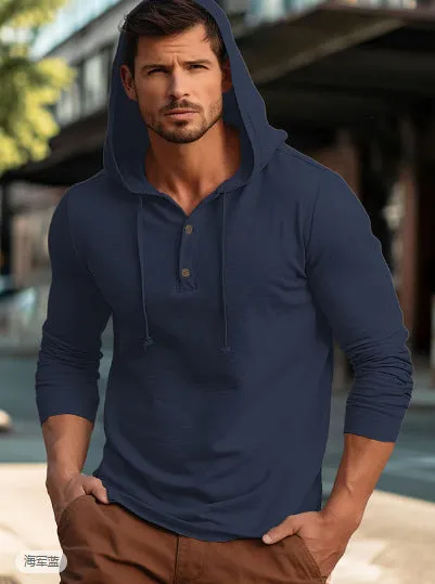 Cotton casual sports hoodie pullover in dark blue colour with long sleeves