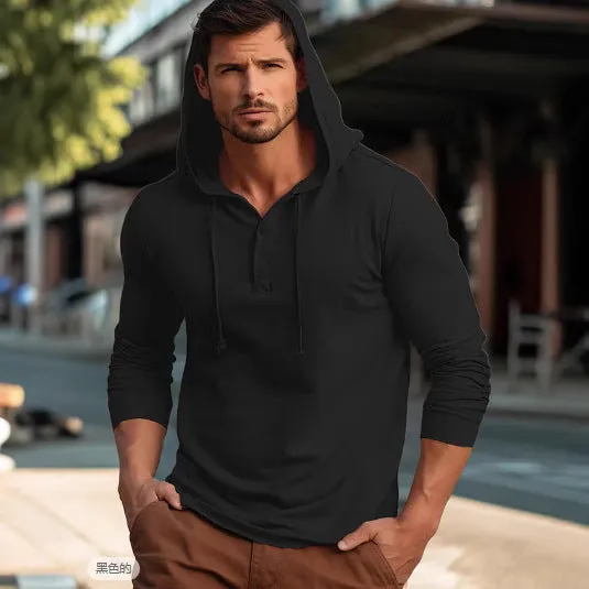 Cotton casual sports hoodie pullover in dark blue colour with long sleeves