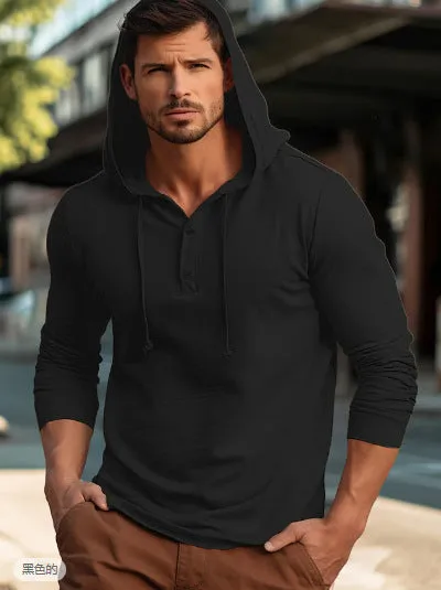Cotton casual sports hoodie pullover in dark blue colour with long sleeves