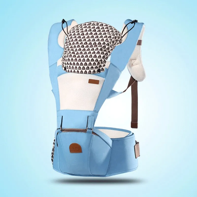 Multifunctional shoulder baby carrier in brick red colour showing sling design and shoulder straps
