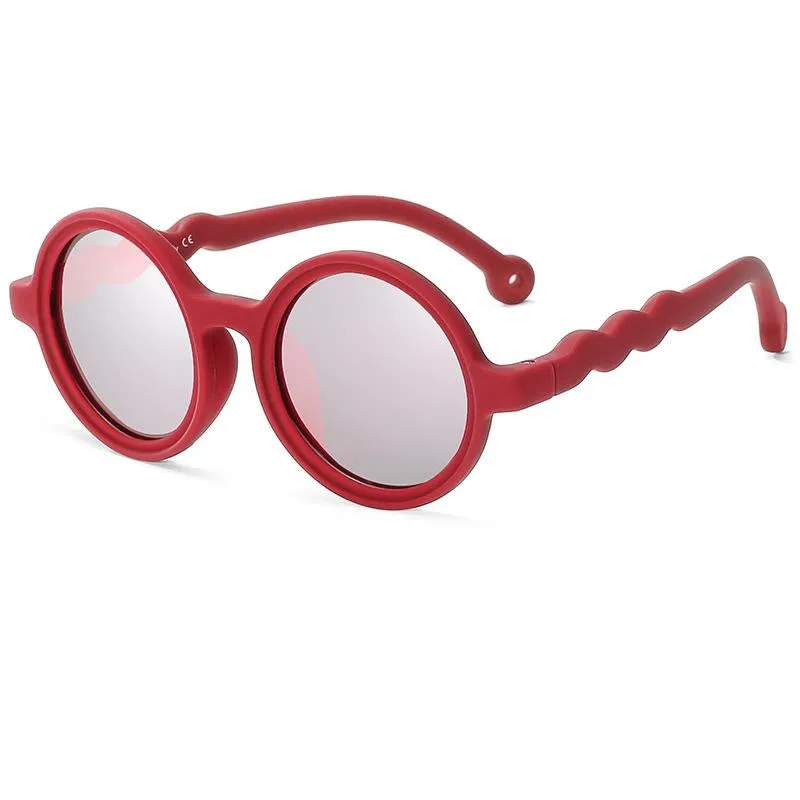 Children's sunglasses with UV400 protection, flexible nylon elastomer frame, blue colour, and polarizer included