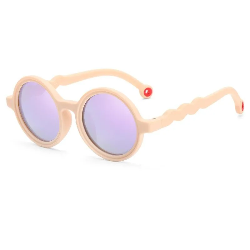 Children's sunglasses with UV400 protection, flexible nylon elastomer frame, blue colour, and polarizer included