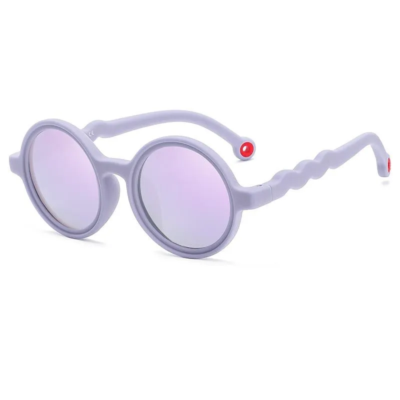 Children's sunglasses with UV400 protection, flexible nylon elastomer frame, blue colour, and polarizer included