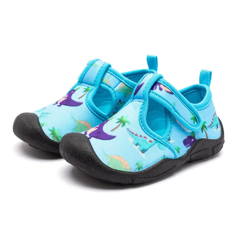 Casual breathable boys beach shoes with woven cloth upper and Velcro fastening in blue and yellow