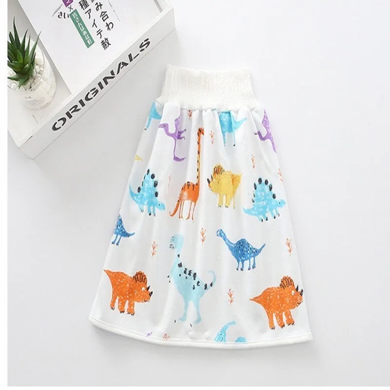 Pure cotton baby diaper skirt in dinosaur print, small size 0-4 years, with button fastening