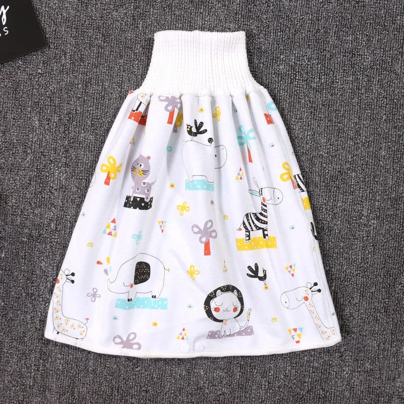 Pure cotton baby diaper skirt in dinosaur print, small size 0-4 years, with button fastening