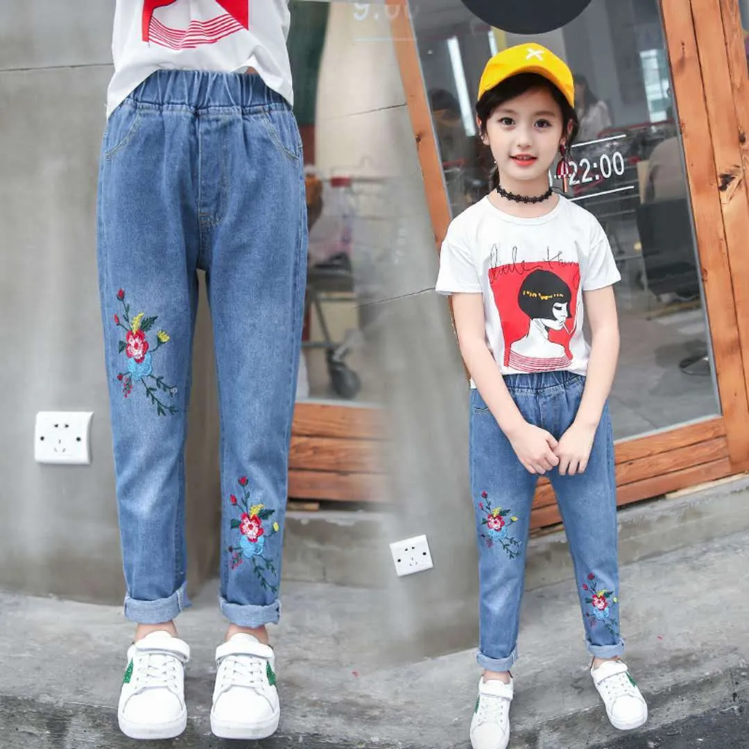 Spring autumn girls loose fit jeans trousers in cotton blend, style A, size 120 cm