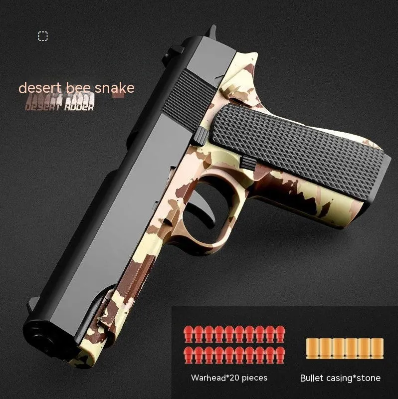 Children's plastic automatic shell throwing toy gun in 1911 black and green colour