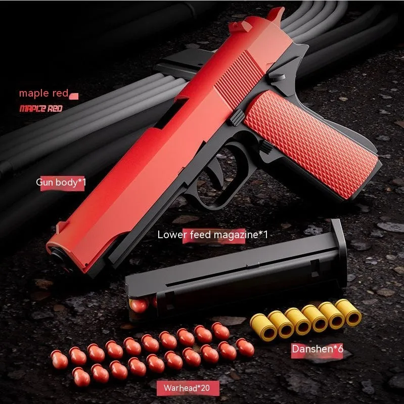 Children's plastic automatic shell throwing toy gun in 1911 black and green colour