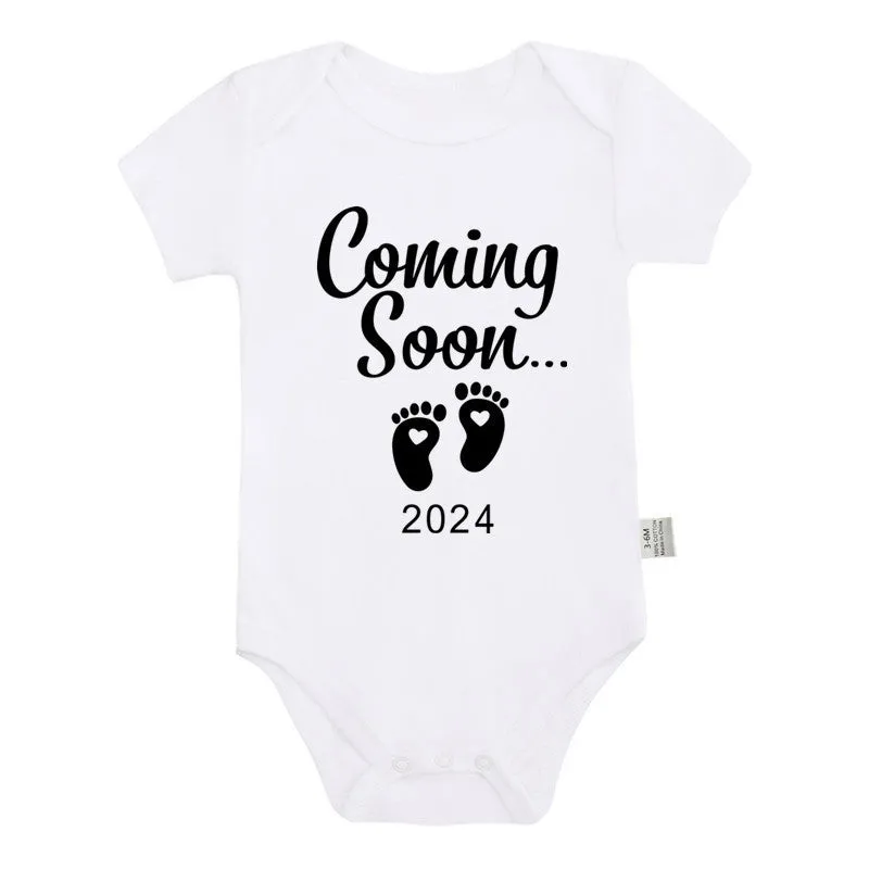Announced Pregnancy 2024 newborn baby romper in pure cotton with short sleeves, triangle jumpsuit style, white colour, size 0-3M