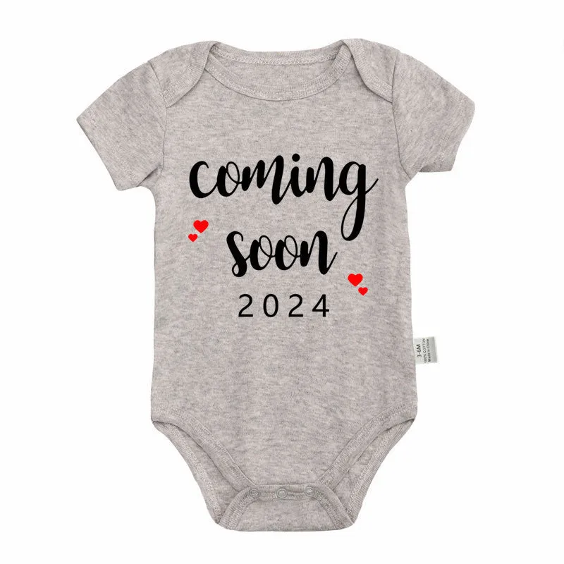 Announced Pregnancy 2024 newborn baby romper in pure cotton with short sleeves, triangle jumpsuit style, white colour, size 0-3M