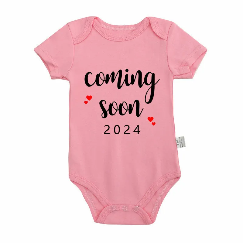 Announced Pregnancy 2024 newborn baby romper in pure cotton with short sleeves, triangle jumpsuit style, white colour, size 0-3M