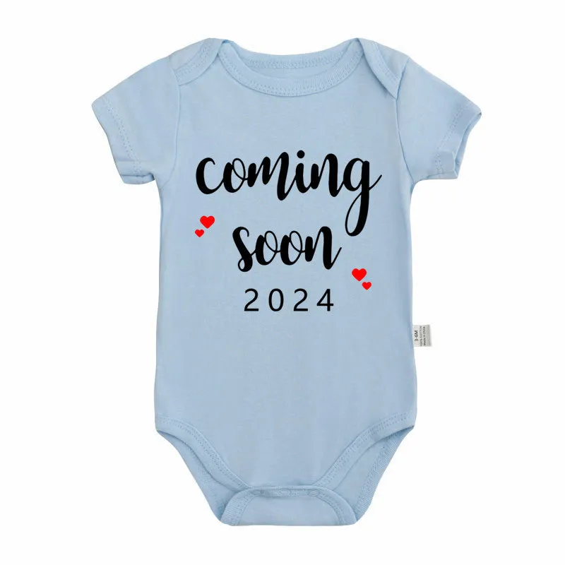 Announced Pregnancy 2024 newborn baby romper in pure cotton with short sleeves, triangle jumpsuit style, white colour, size 0-3M