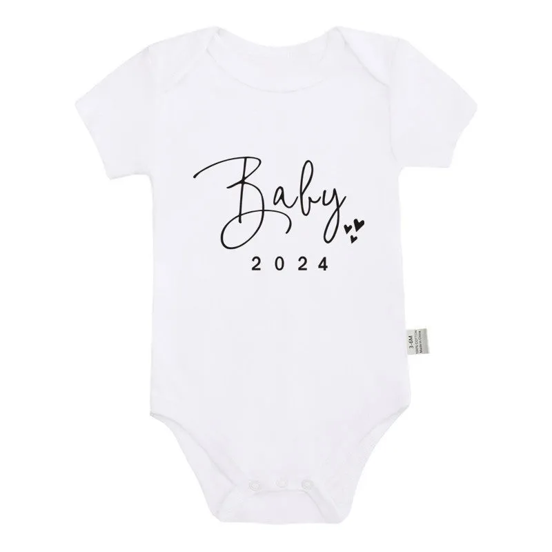Announced Pregnancy 2024 newborn baby romper in pure cotton with short sleeves, triangle jumpsuit style, white colour, size 0-3M