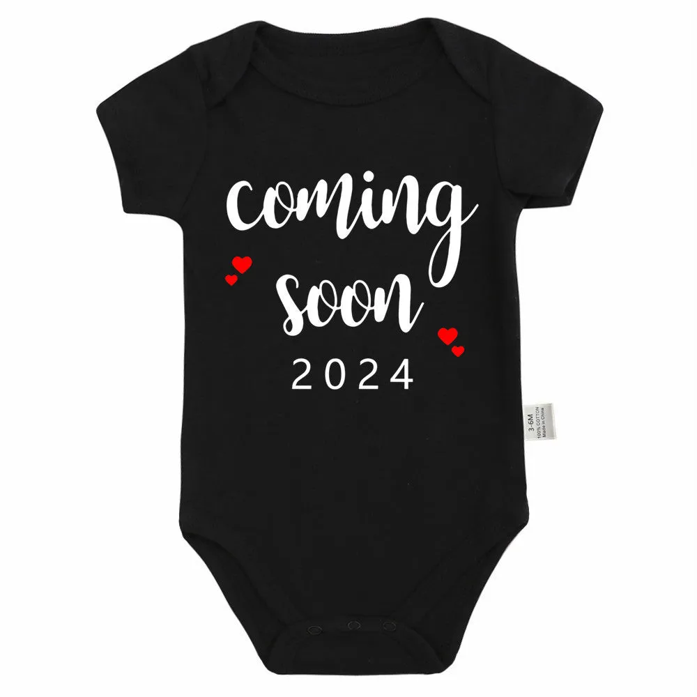 Announced Pregnancy 2024 newborn baby romper in pure cotton with short sleeves, triangle jumpsuit style, white colour, size 0-3M