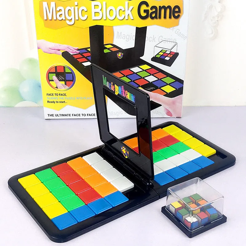 Color Battle Square Race Game with coloured dice and blocks in open box