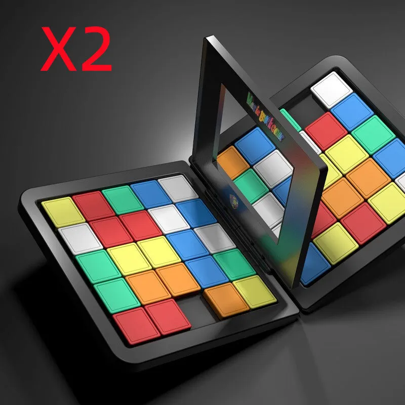 Color Battle Square Race Game with coloured dice and blocks in open box