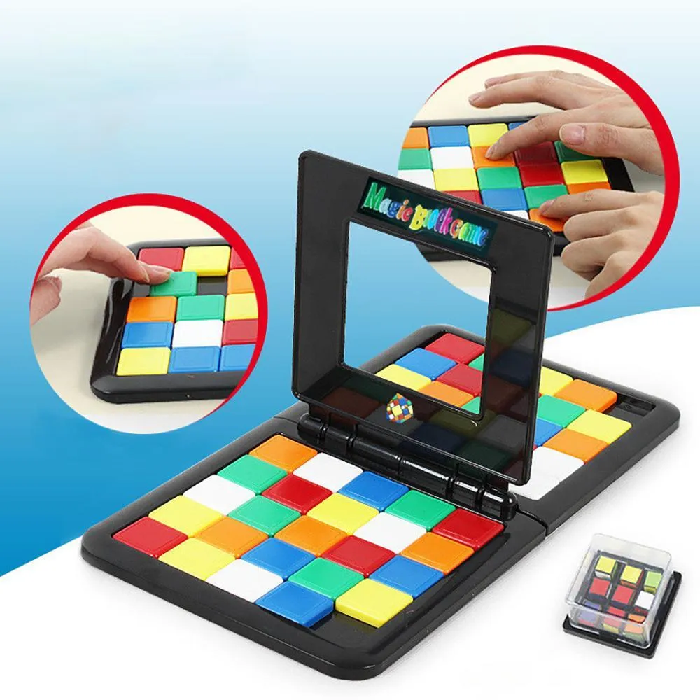 Color Battle Square Race Game with coloured dice and blocks in open box