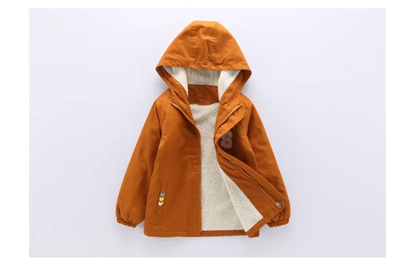Children's winter jacket with velvet lining Korean style windbreaker in brown, green, navy sizes 110-160cm