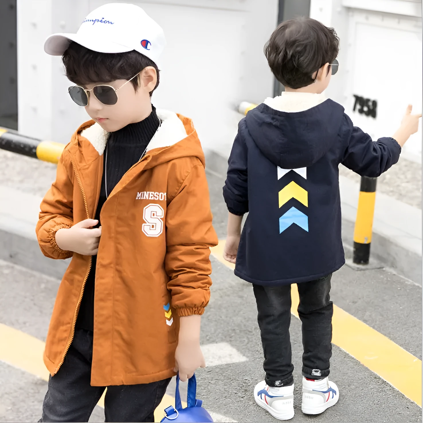 Children's winter jacket with velvet lining Korean style windbreaker in brown, green, navy sizes 110-160cm